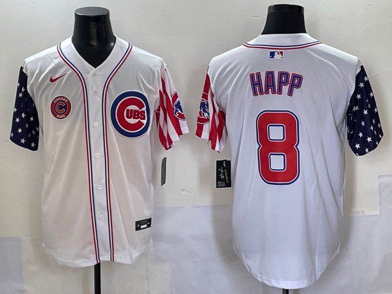 Men 2025 Chicago Cubs #8 Happ White a generation of national flags Joint Name Nike MLB Jersey style 6